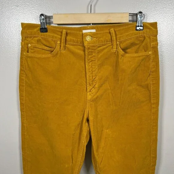 Mother Mid Rise Dazzler Ankle Corduroy Pants Size 32 Hopscotch Honey Yellow